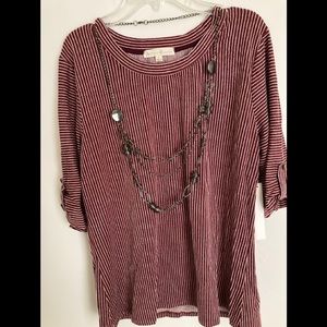 💙ANOTHER REASON SIZE L MAROON STRIPED TOP NWT